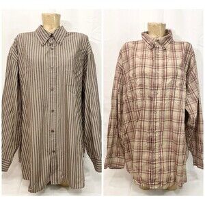 (2) Lot Wrangler Basic Editions Shirts 3x 60” Button Long Sleeve Beige Brown